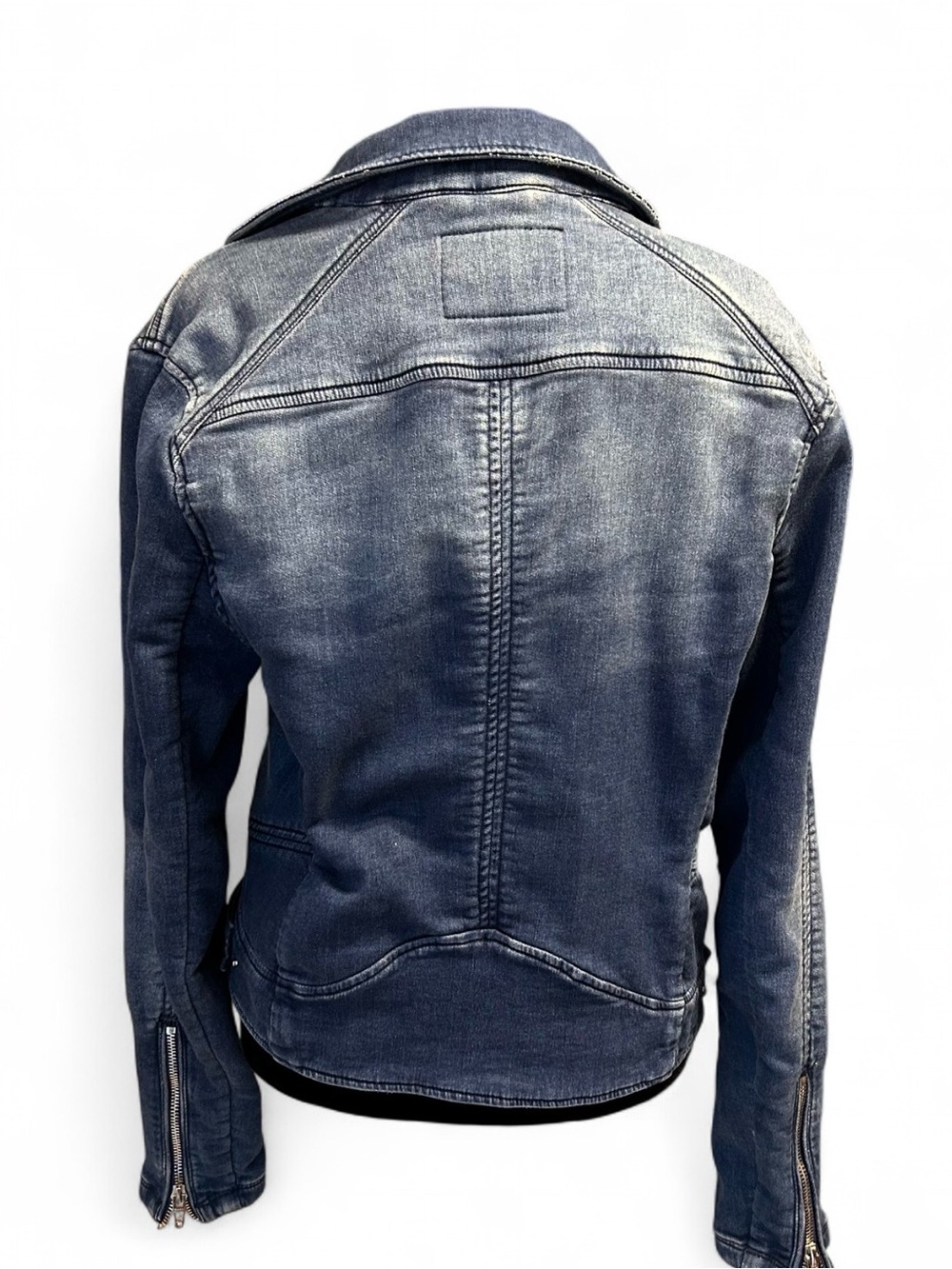 Blank NYC Blue Denim Moto Jacket M, with Pockets and Zippers Long Sleeves w/Zipp - Picture 4 of 8